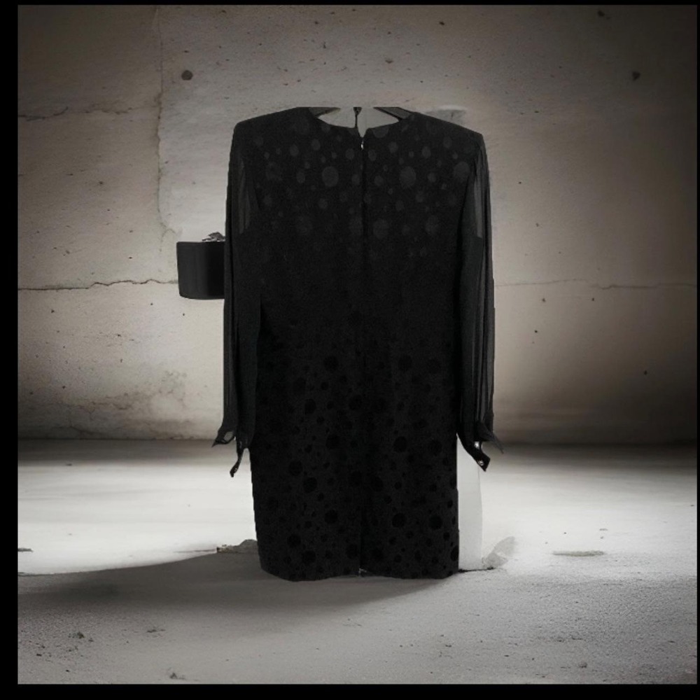 Liz Claiborne Black Polka Dotted Sheer Sleeve Dress Size 10 - Picture 7 of 7
